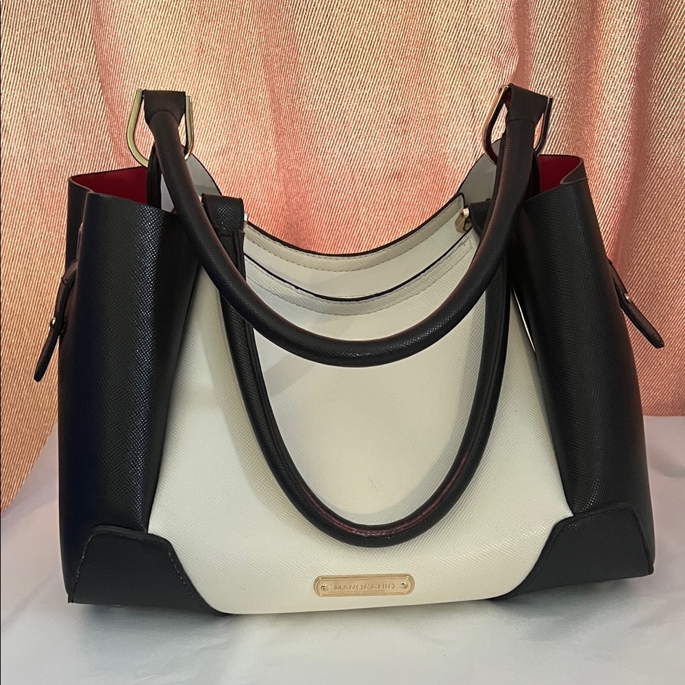 Manocchio Vegan Shoulder Bag Tote Removable Insert White Black Red
